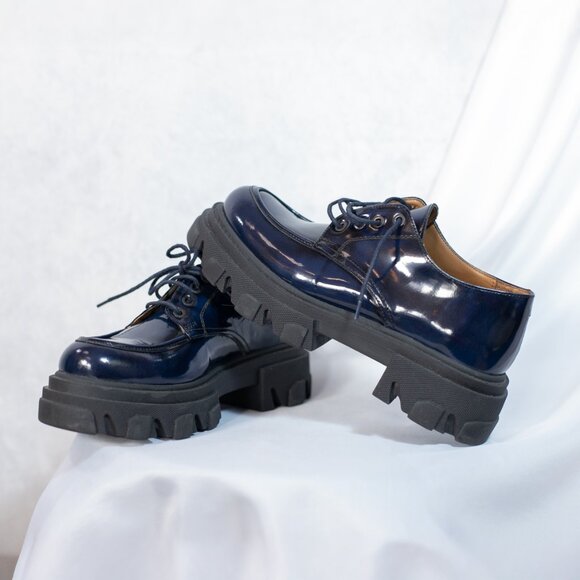 Steve Madden Chunky Platform Genuine Leather Shoes Lace Up Helga Blue Size 9M - Picture 11 of 11